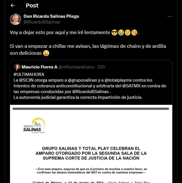 Ricardo Salinas celebra fallo de la Suprema Corte de Justicia